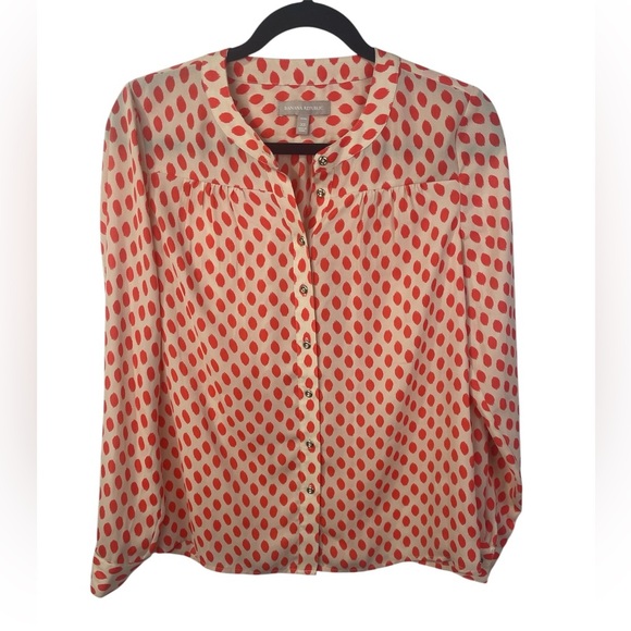 Banana Republic Orange Polka Dot Long Sleeve Button Up Casual Blouse Top XS - Picture 1 of 10